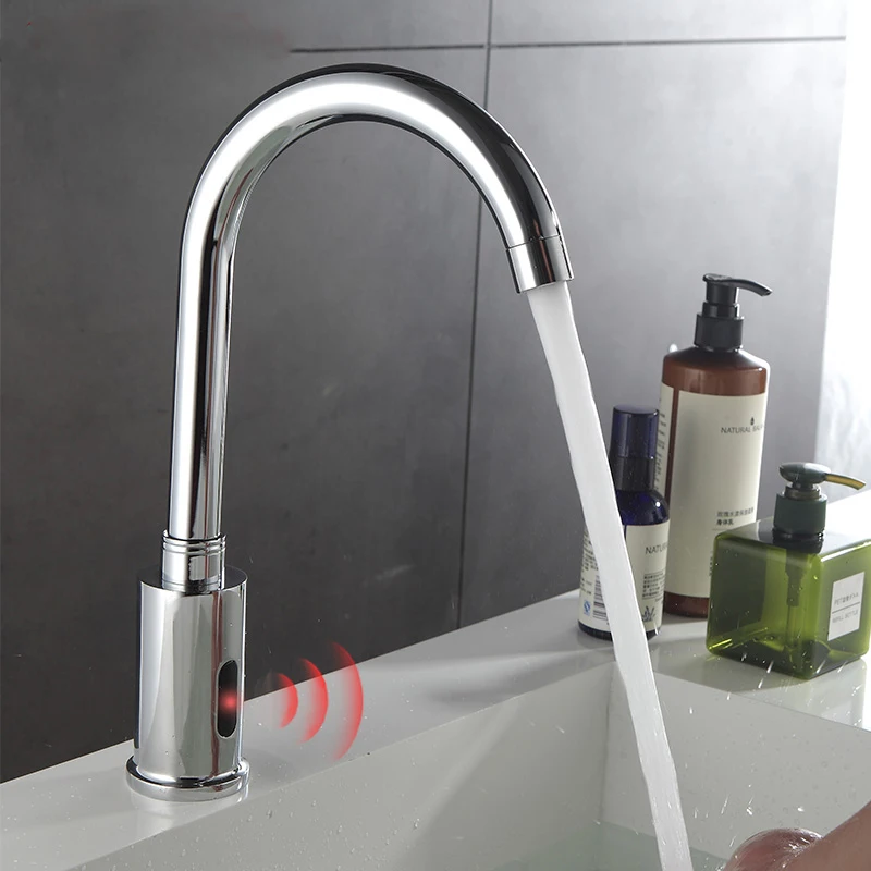 Automatic Sensor Faucet Bathroom Kitchen Sink Deck Mount Touchless Sensor Basin Faucet Battery Powered Water Saving Tap Recharg