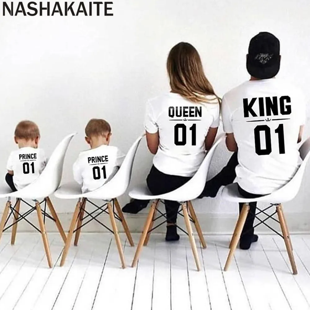 NASHAKAITE Family matching clothes Father Mother Daughter Son Tops King Queen Prince Princess Letter Print Tee Family Look