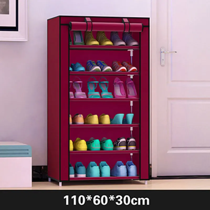 Thick Non-woven Dust-proof Metal Shoe Rack Stand Personalized DIY Combined Shoe Storage Cabinet Curtain Design Shoe Rack