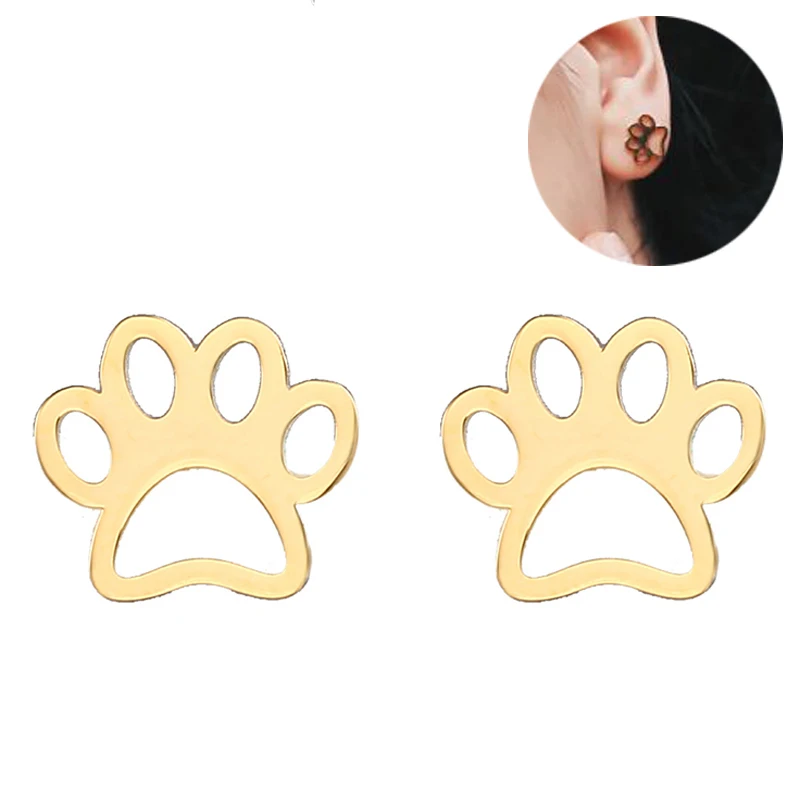 Small Cut Animal Dog Pet Paw Print Stud Earrings Women Piercing  Jewelry In Stainless Steel