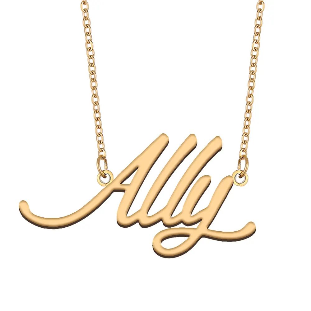 Ally Name Necklace for Women Personalized Stainless Steel Jewelry Gold Plated Nameplate Pendant Femme Mothers Girlfriend Gift