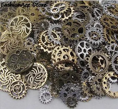 DIY Mixed Random Metal Gear Charms Wheel  Retro Antique Bronze Steampunk MovementGear Pendants Jewelry Accessories 50g (32pcs )