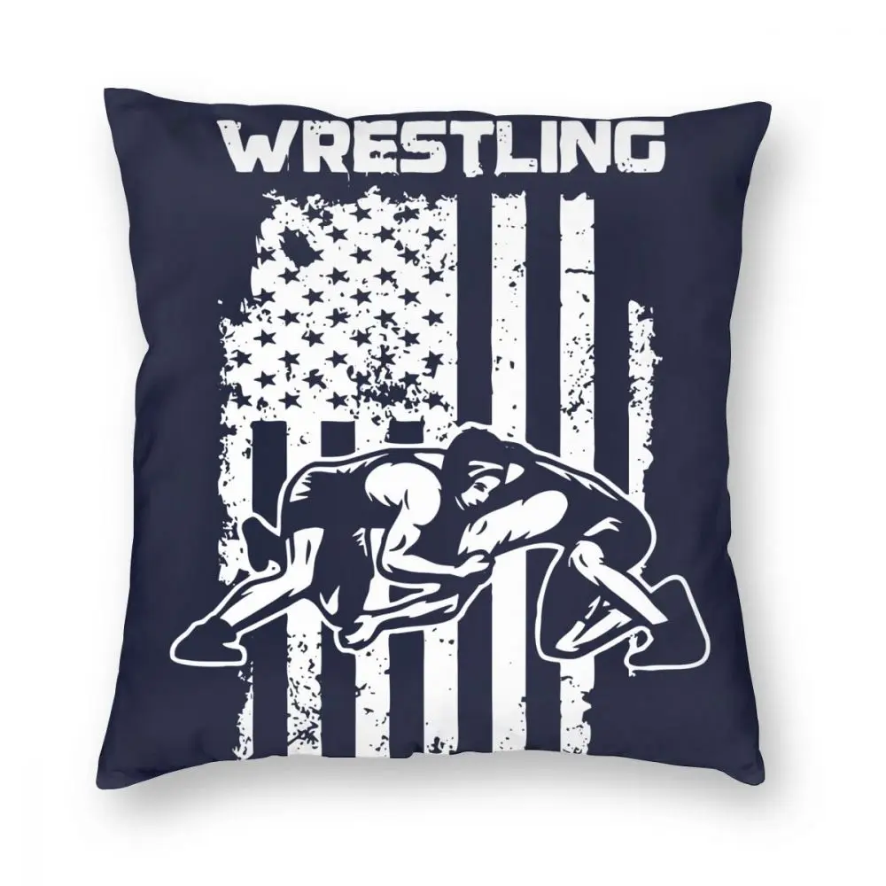 Wrestling Flag USA Wrestle Wrestler Fighter Combat Contact Sports Square Pillow Case Polyester Throw Pillow Funny Cushion Covers