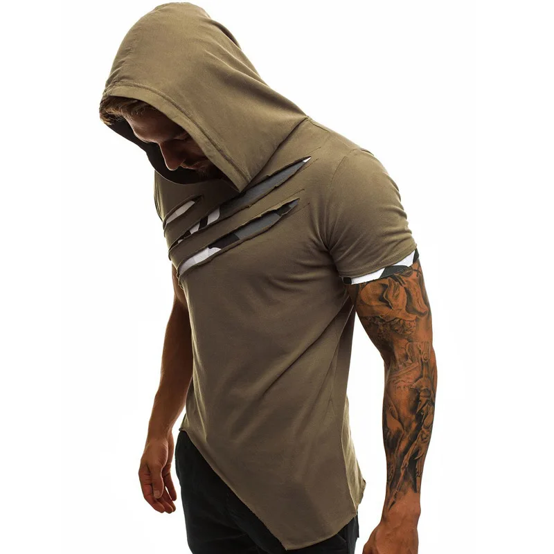 Summer Men\'s Hooded t-shirt New Casual Slim Short Sleeve t shirt men Plus Size 3XL Solid Men Clothes Streetwear Tee Shirt Homme