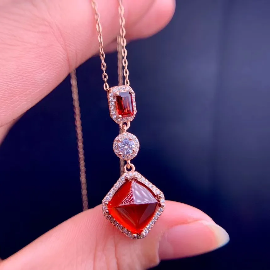 New Cutting Technology Natural Garnet Necklace beautiful color pagoda shape 925 silver inlay