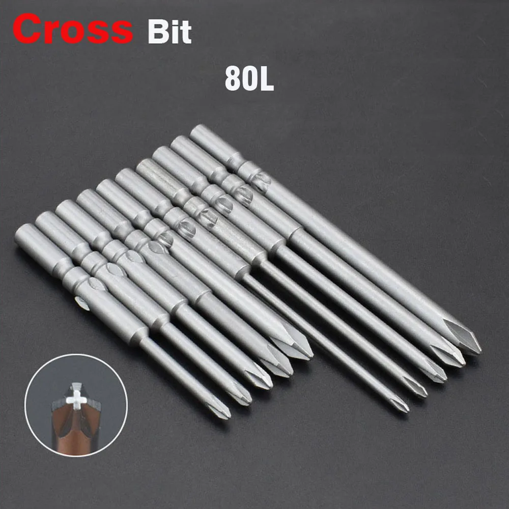 

5PCS 5mm Round Shank 80mm Bit For Electric Screwdriver Magnetic Cross Head S2 Steel Phillips Screwdriver Bit PH00 PH0 PH1 PH2