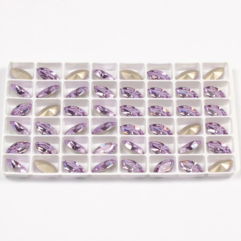 YANRUO 4200 All Sizes Violet Navette Glass Stones Strass DIY Craft Gems Point Back Crystal Sewn Rhinestones For Clothes