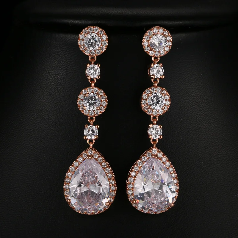 

Floralbride Fashion Jewelry Anti-allergic Girls Cubic Zircon Earring Charm Water Drop Earring Women Rose Gold Color Earring