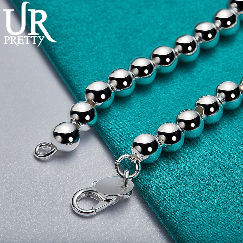 URPRETTY-pulsera de plata de ley 925 para mujer, cadena de bolas redondas y lisas, joyería de compromiso de boda