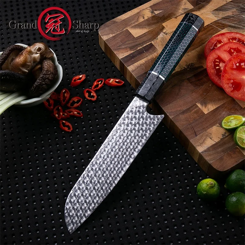 Grandsharp 6.5 Inch Kitchen Knives 110 Layers Damascus Chef Knife Profession For Meat Vegetable Cooking Japanese Santoku Knife