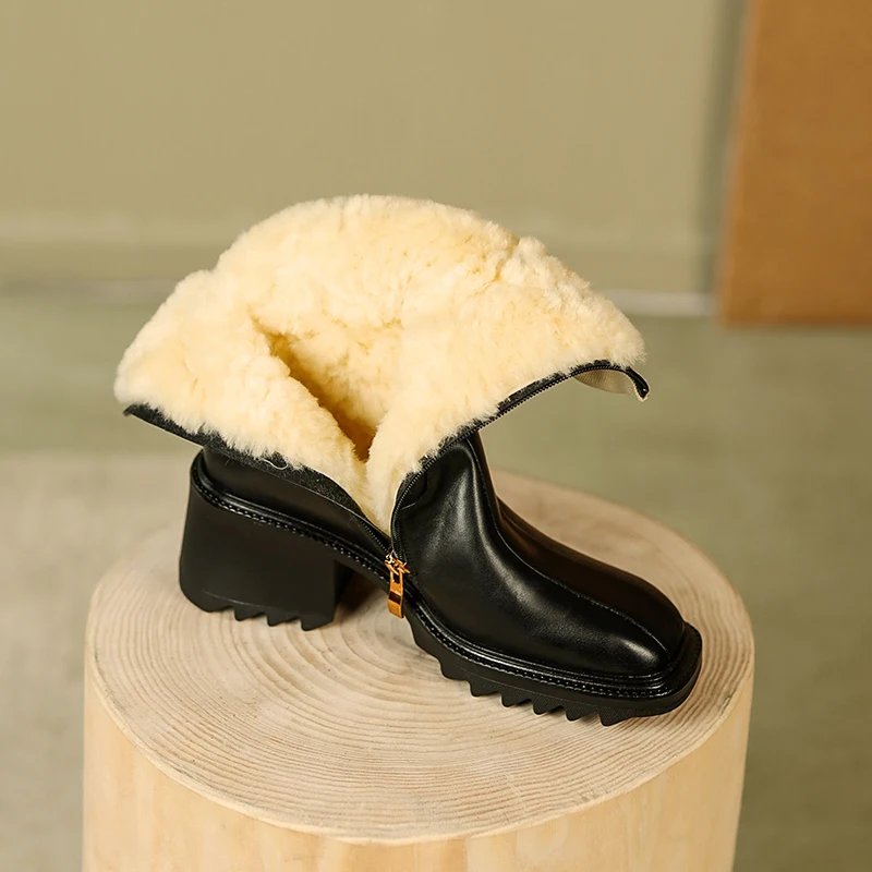 

New Short Boots High Quality Patchwork Women Shoes Cowhide Winter Shoes Woman Natural Fur Inner Ankle Boots Bota Scarpe Donna