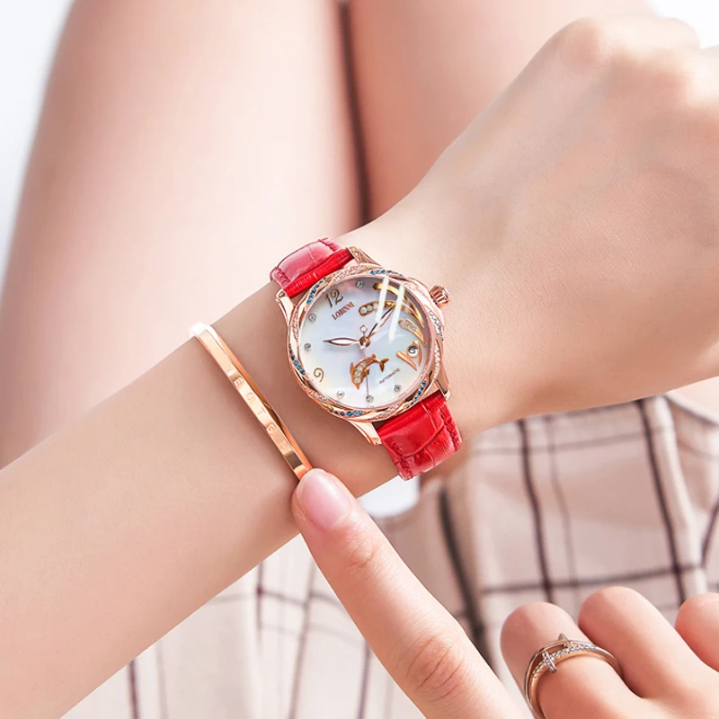 LOBINNI простые модные женские часы водонепроницаемые часы керамический ремешок из розового золота автоматические механические часы со светящимися стрелками женские часы