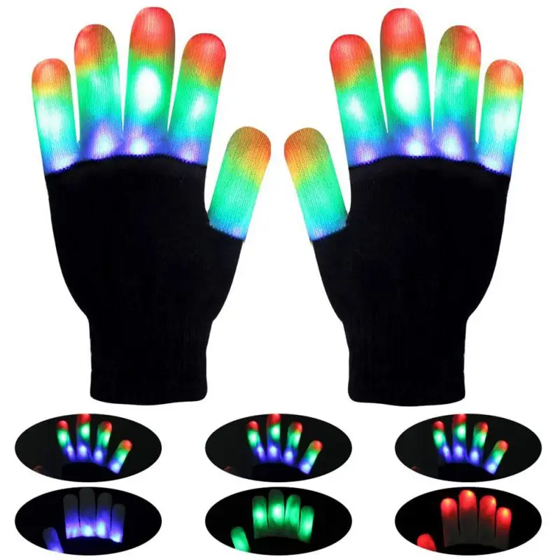 1 Pair Kids LED Gloves Glowing Christmas Outdoor Party Light Props Luminous Flashing Magic Gloves Colorful Finger Glowing Gloves