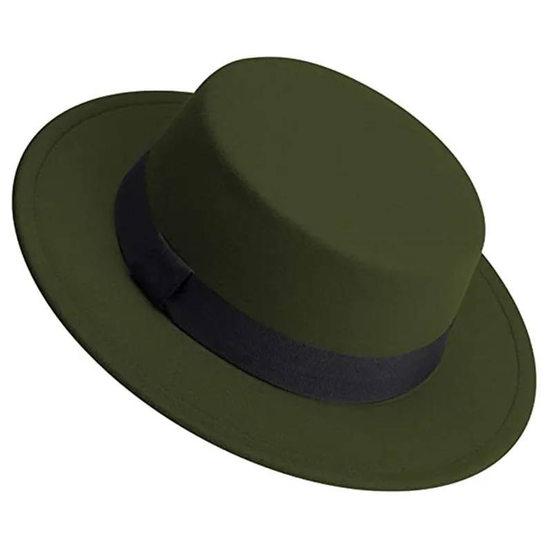 Mannen Vrouwen Witte Fedora Hoed Platte Top Hoed Vilt Varkensvlees Taart Hoed Brede Rand Kerk Derby Cap Winter wol Jazz Panama hoed groothandel