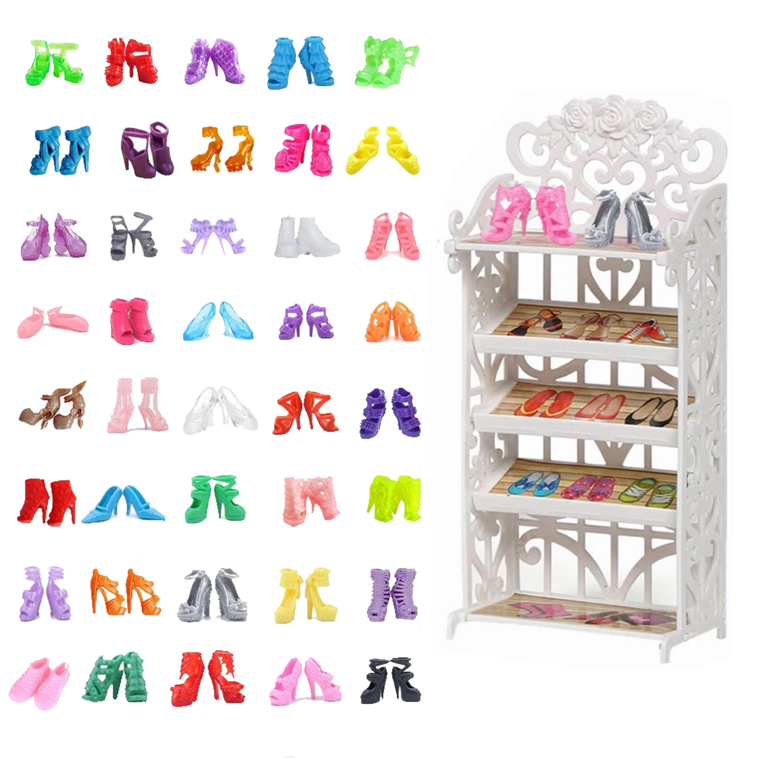 Shoe Rack Combination Set Barbies Clothes Accessories Doll Shoes Kids Doll Toy Accessories Barbies Furniture