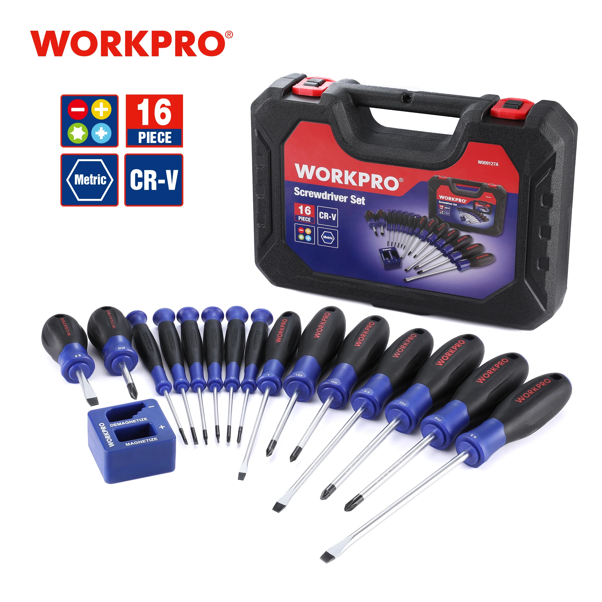 WORKPRO 16PC Set di cacciaviti magnetici Phillips con intaglio Pozi e Set di cacciaviti a prezzo per riparazione fissa fai-da-te con custodia