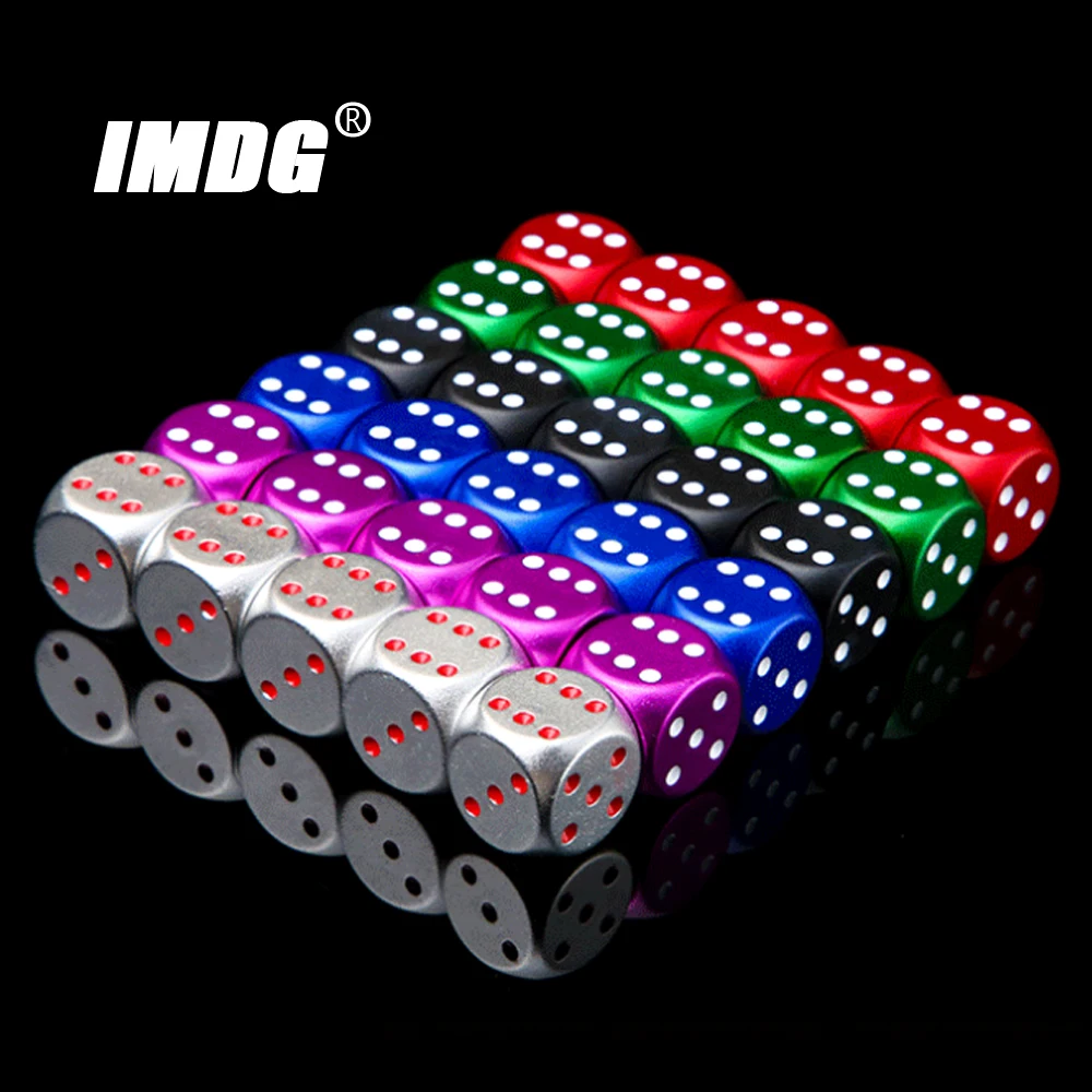 5 stks/pak Nieuwe Kleurrijke Aluminium Metal Dice 16mm Ronde Hoek Hoge Kwaliteit Boutique Spel Dobbelstenen