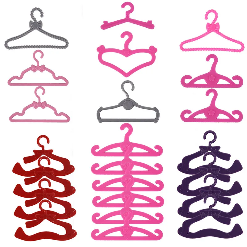 20 Pcs/Lot Barbies Hangers 10 Styles 6 Colors Available Wardrobe Dollhouse Furniture Plastic Hangers For Ken Doll Clothes Girl`s