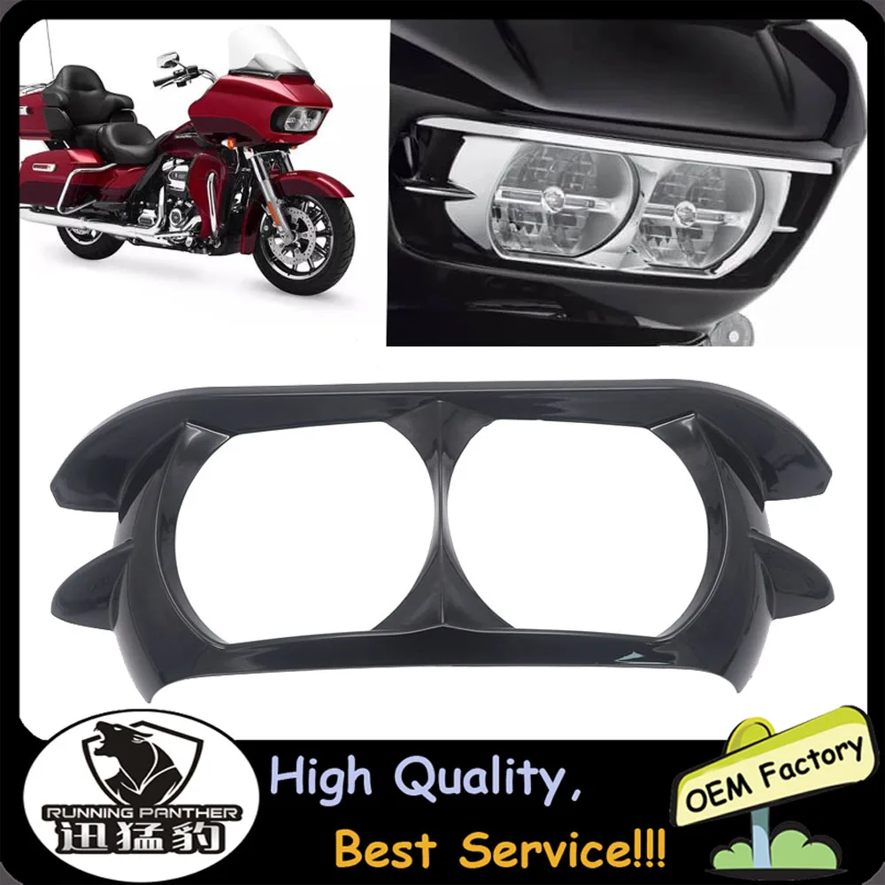 

Black Motorbike Dual Headlight ABS Fairing Trim Bezel Scowl Cover For Touring Electra Road Glide Customs 2015-2019 2018