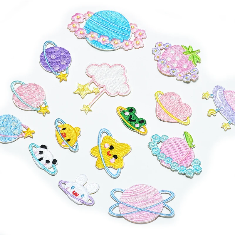 Fruit Planet Cute Animals Patch for Clothing Iron on Embroidery Applique Cute Fabric Badge DIY Phone Case Apparel Accessories