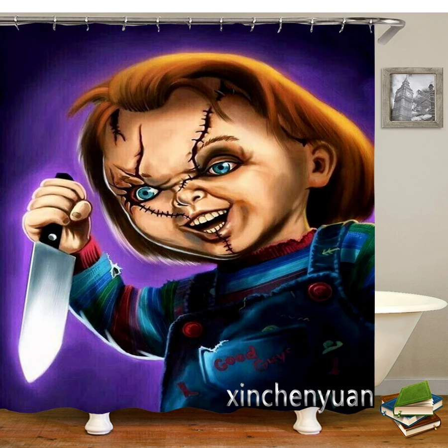 Horror Chucky Shower Curtains Waterproof Bathroom Curtain 3d Printed Fabric with Hooks Decoration Shower Curtain M10