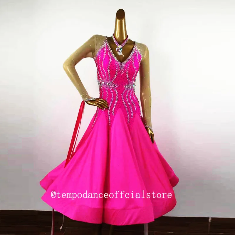 Hand Made Competition Dress Gradation Ballroom Dance Dress Rose Red Ballroom Dance Dress US8 Women Swing Tango Waltz