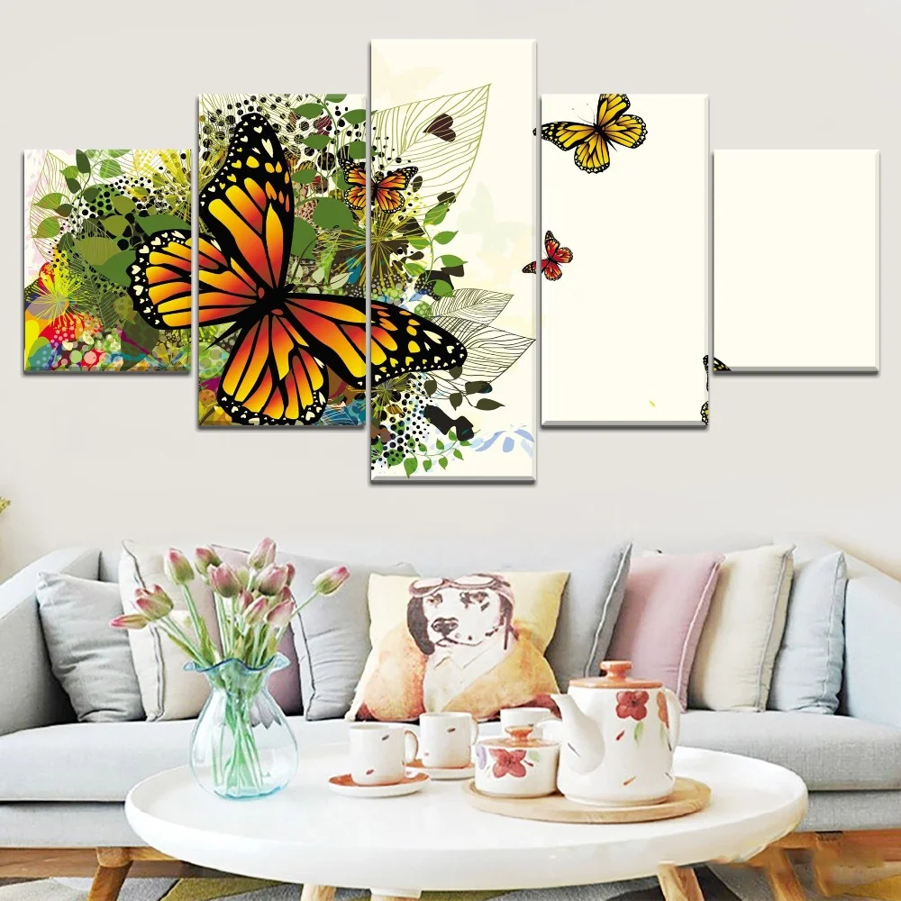 

Canvas Painting 5 Pieces Art Colorful Butterfly Animal Poster Living Room Modular Pictures Decoration On Wall For Home