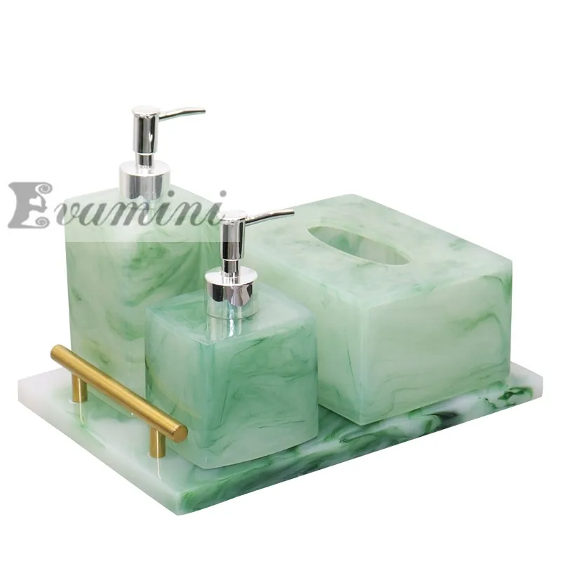 Luxury Green Bathroom Accessories Set Toilet Tissue Box Hand Sanitizer Bottle Soap Dispenser Restroom Decoration Storage Tray To
