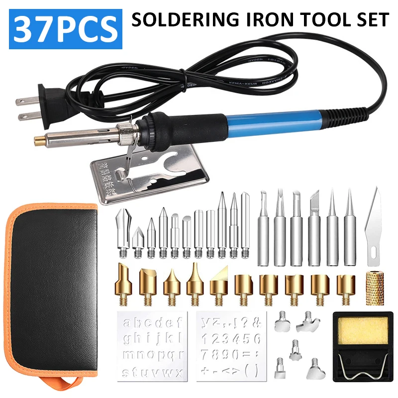 

New 37Pcs 60W Wood Burning Pen Tool Soldering Iron Kit Pyrography Craft Tips New