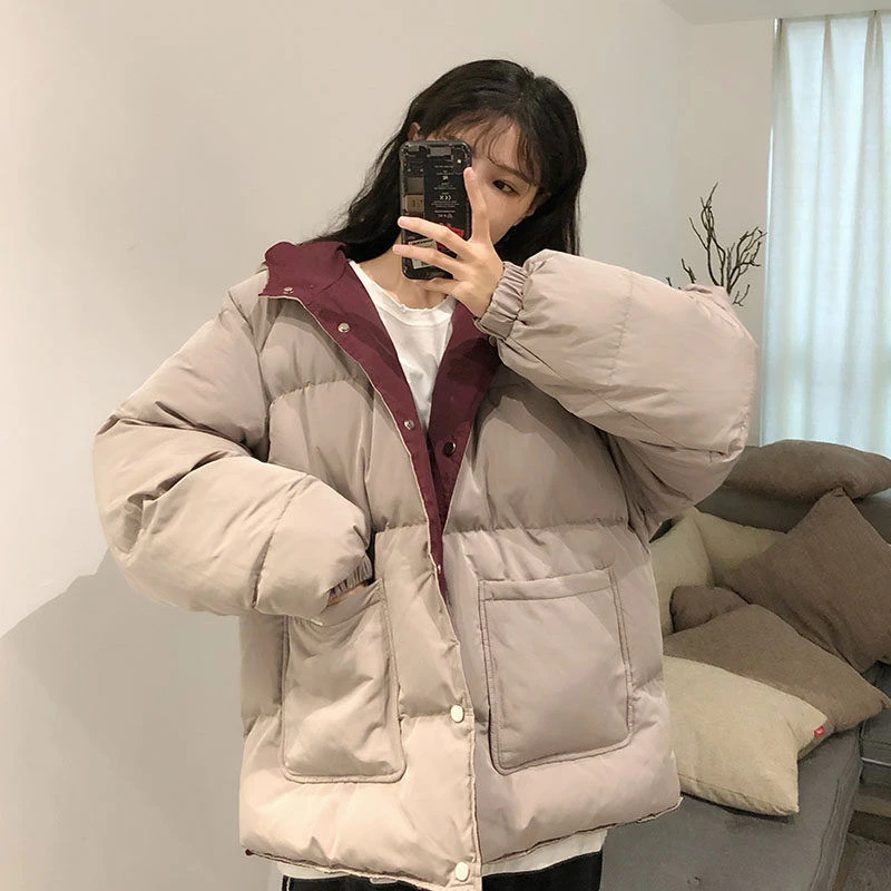 Two-sided Cotton-padded Jackets 2022 New Women Winter Clothing Oversize Tooling Korean Style Simple Bread Clothes Keep Warm Coat