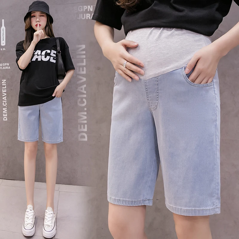 

Slim Tight Denim Maternity Shorts Elastic Waist Belly Casual Clothes for Pregnant Women Short Jeans Pregnancy