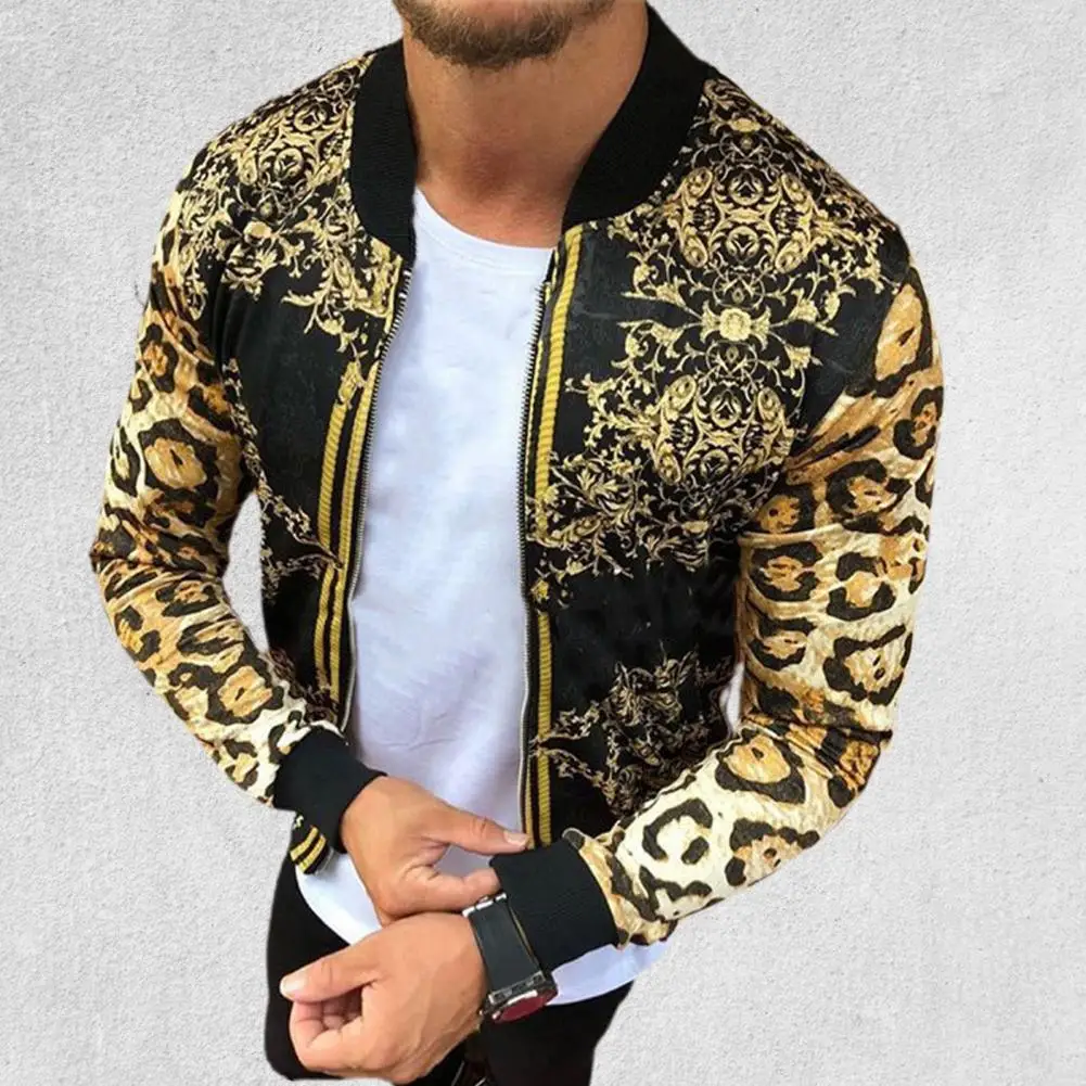 Men Coat Print All Match Round Neck Long Sleeve Leopard Jacket Fashion Clothing