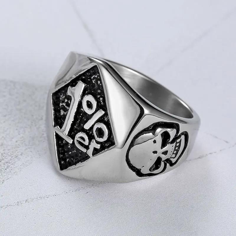 Punk Cool 316L Stainless Steel Silver Color Black Biker 1% er Skull Ring Men\'s Motorcycle Biker Band Party Rings