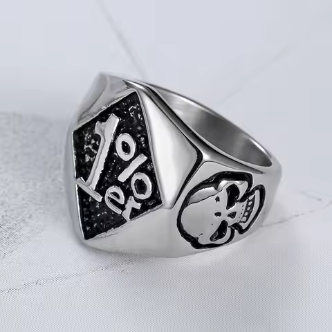 Punk Cool 316L Stainless Steel Silver Color Black Biker 1% er Skull Ring Men's Motorcycle Biker Band Party Rings