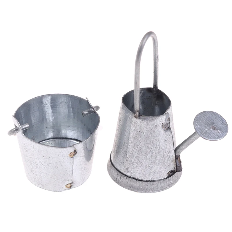 2pcs/set 1:12 Dollhouse Miniature Metal Water Bucket Kettle Model Furniture Toys for Baby Kids