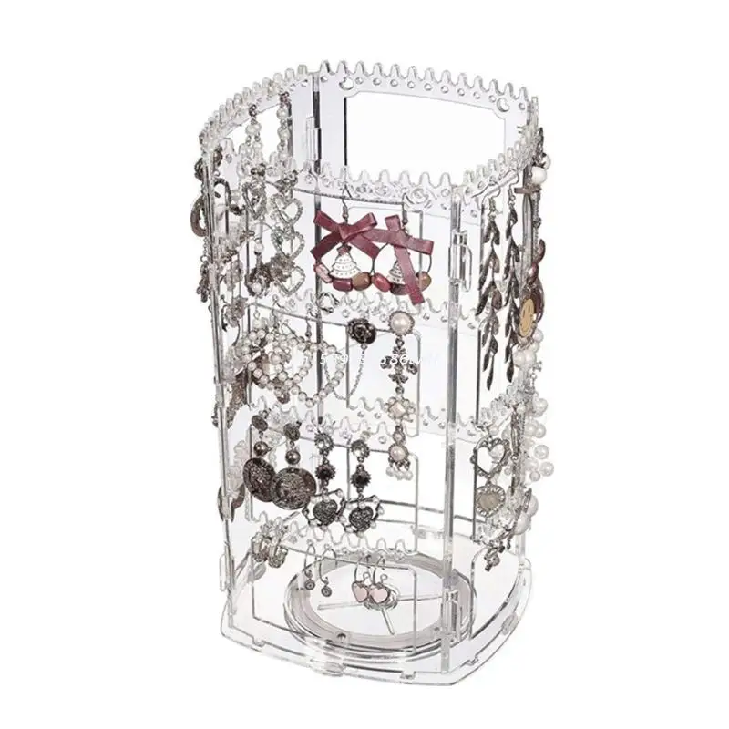 360 Rotating Clear Earring Holder 4 Tiers Jewelry Stand Rack Dropship