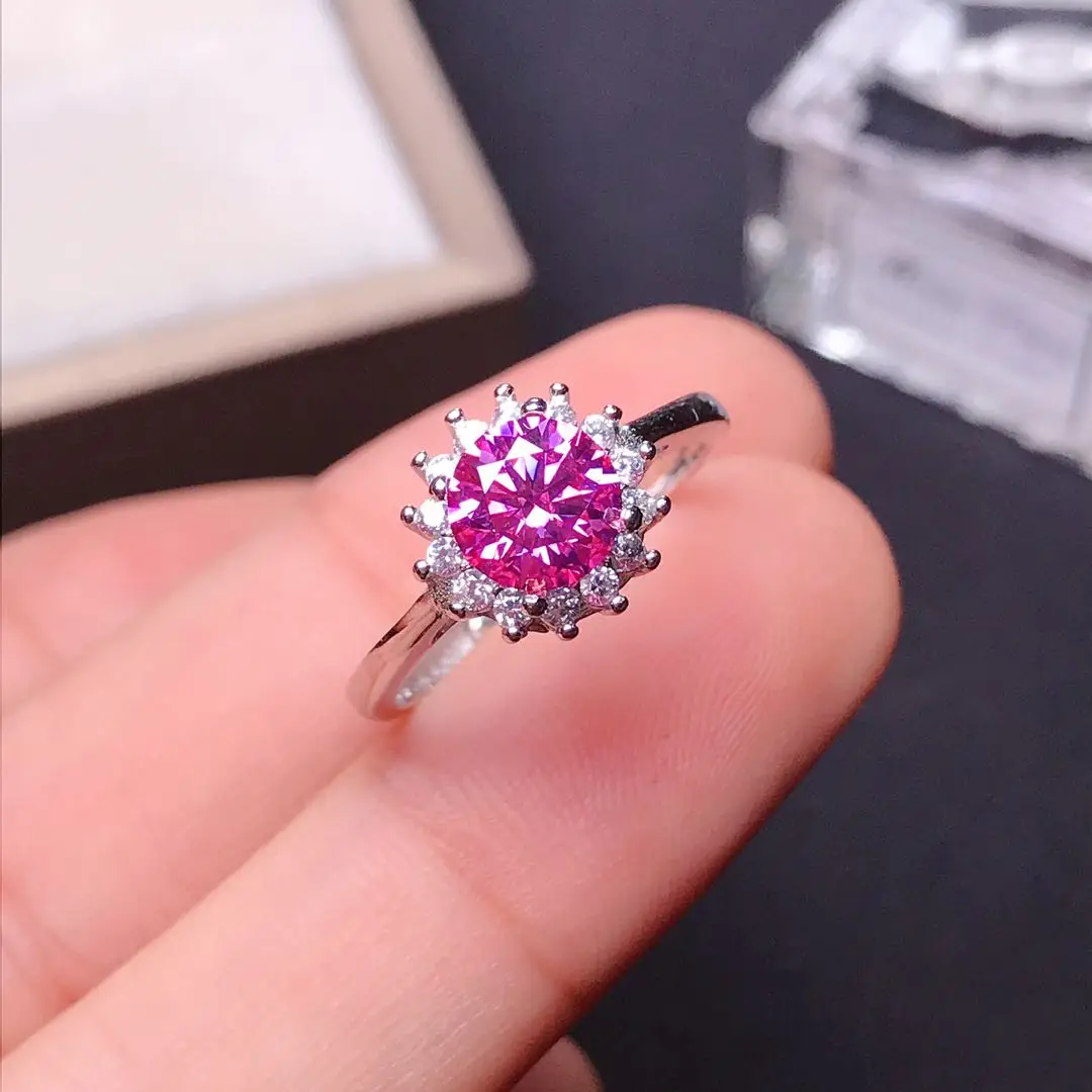 New Crackling Pink Moissanite Ring for Women Jewelry Engagement Ring for Wedding Real 925 Silver Party Gift 1 Carat Lab Diamond