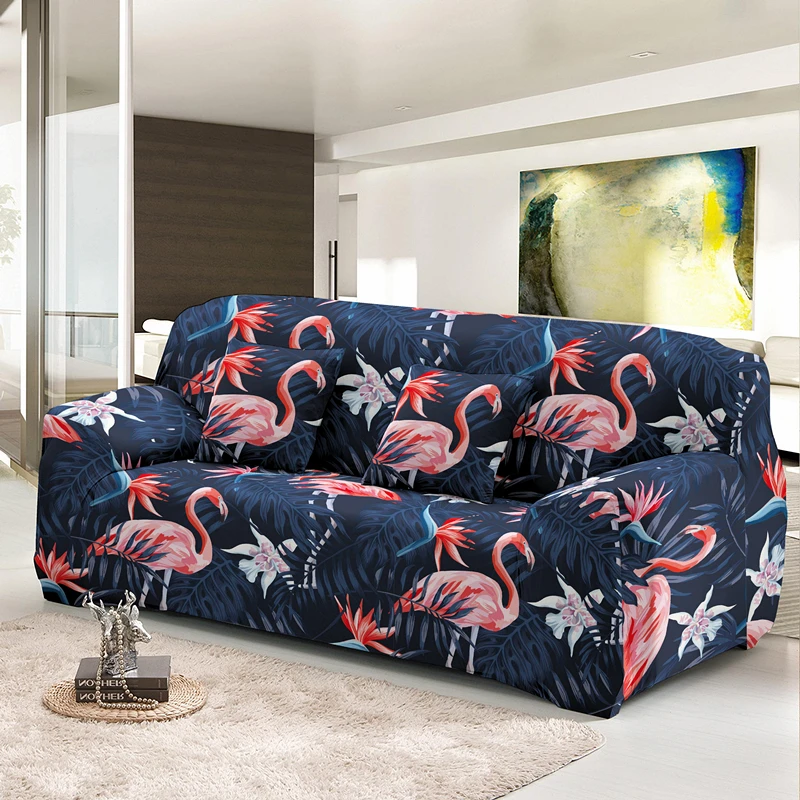 Pink Flamingo Stretch Dust-proof Sofa Cover For Living Room Decor 1/2/3/4 Seat Detachable Combination L Shape Couch Covers