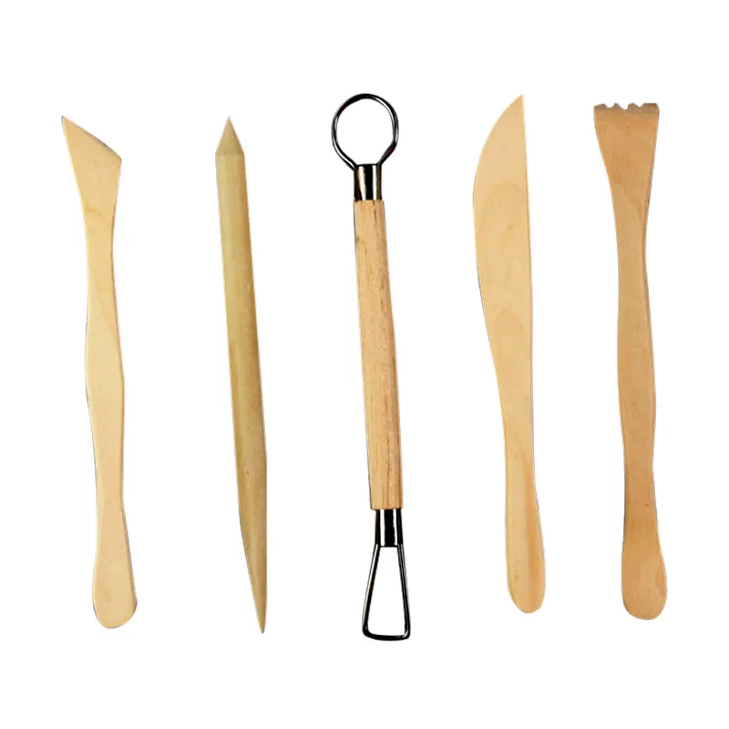 5Pcs Wooden Pottery Clay Sculpture Knife Set For Art Carving Crafts Ceramics Pottery Little Figurines DIY Sharpen Modeling Tool