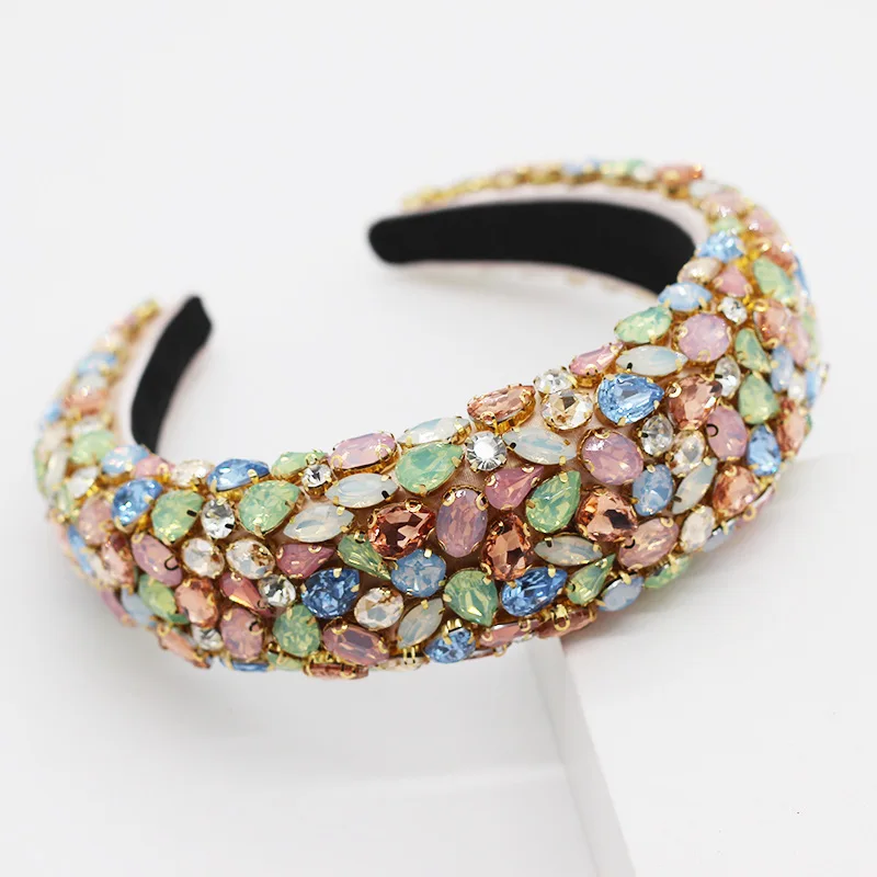 New Full Crystal Color Baroque Wide Side Jeweled Headband for Women Hair Accessories Hair Band Headdress Shiny Diamond Gift