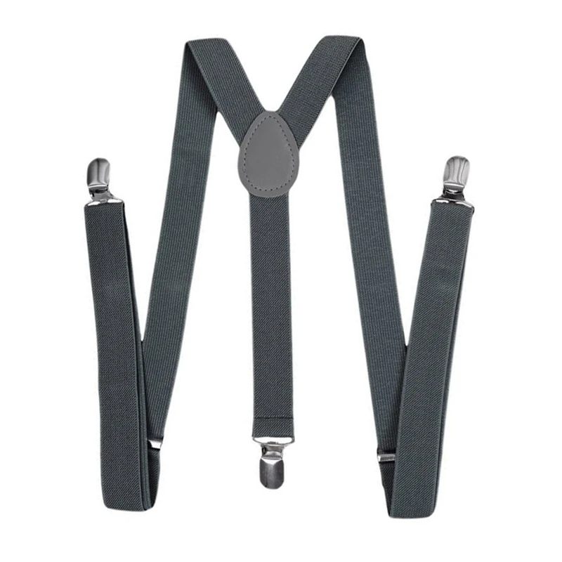 Unisex Clip on Suspender Elastic Y-Shape Back Formal Adjustable Braces, Dark Gray