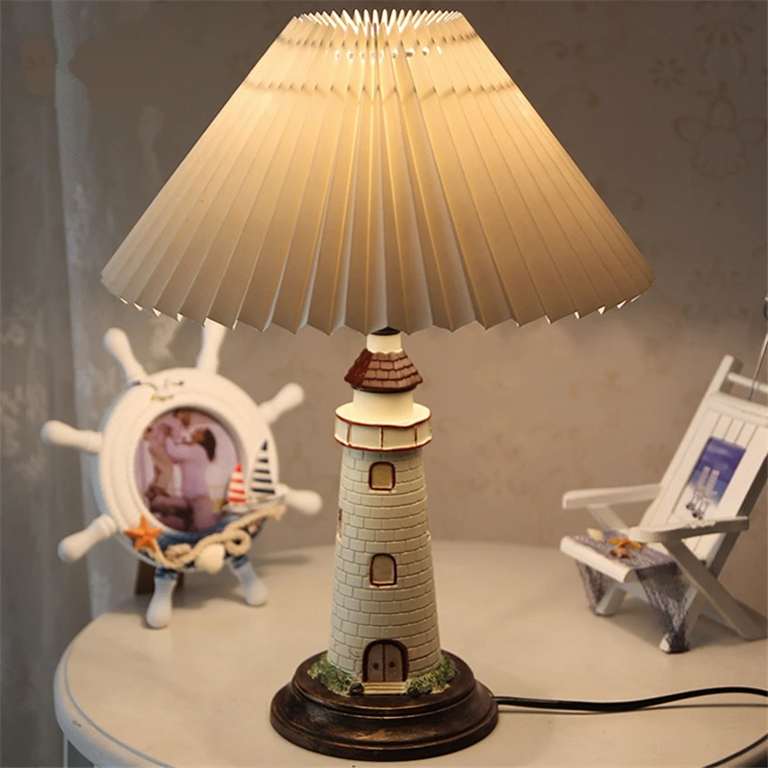 

Mediterranean Lighthouse Table Lamps Children's Room Bedroom Decorated Bedside Lamp Boys Study Room Desk Lights Fixtures