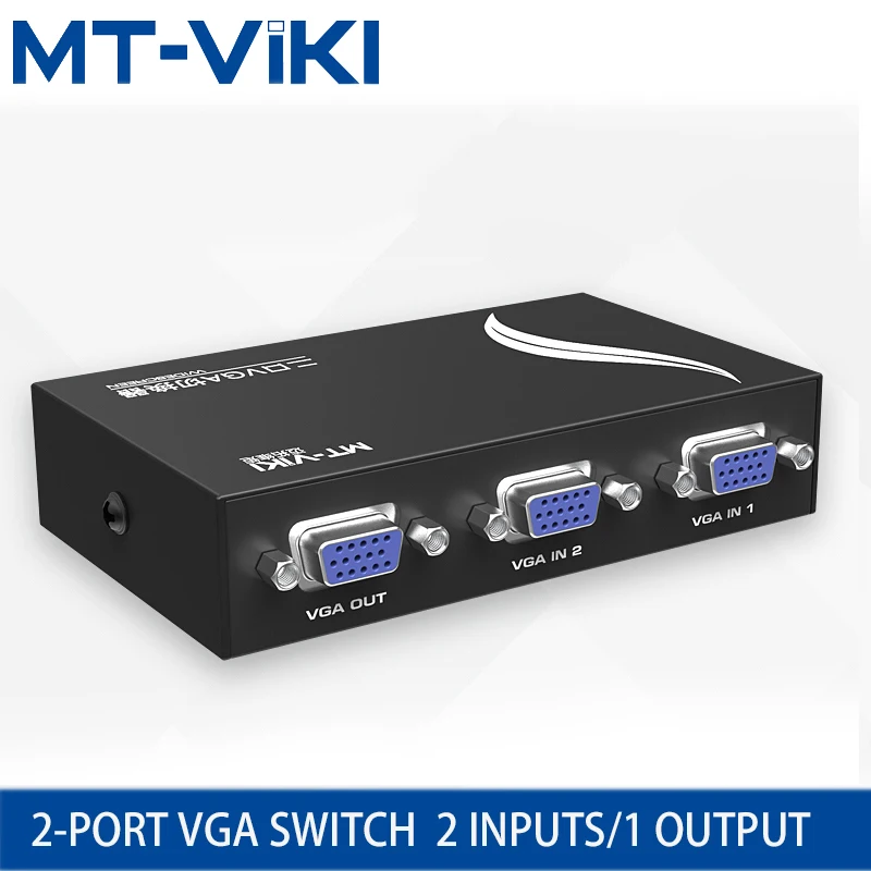 MT-VIKI Black VGA Switch Computer Monitor Signal Sharer Two Computers Share An output device 2 In 1 Out  MT-15-2CF