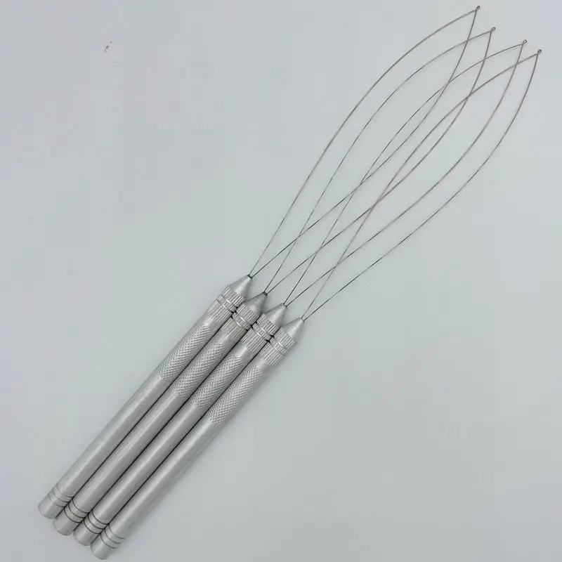 6 piece Metal Handle Loop Pulling Needle with fixed loop for Nano ring Hair Extension