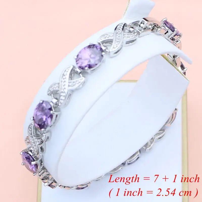 925 Silver Jewelry Sets Purple Natural Cubic Zirconia White Crystal  Women Tennis Earrings/Pendant/Necklace/Rings/Bracelet