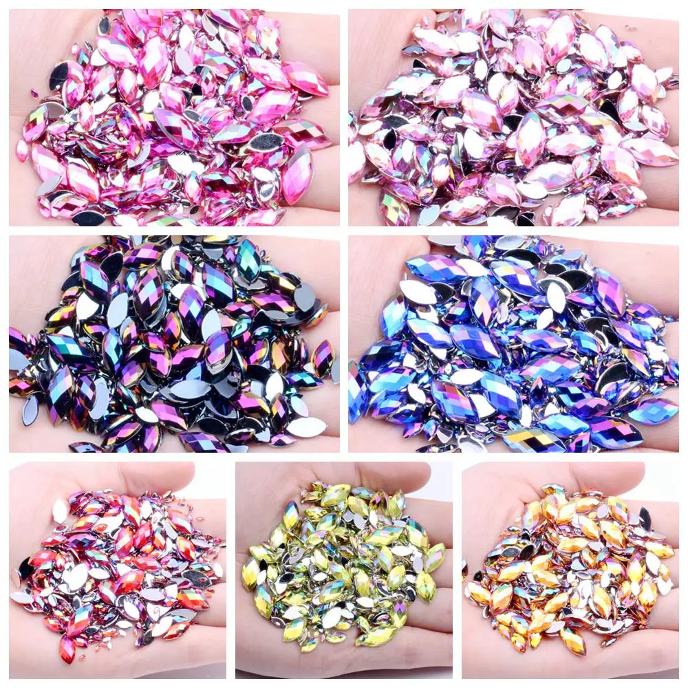 Acrylic Flat Back Rhinestone Many Sizes Many AB Colors Marquise Earth Facets Glue On Beads Dress Scrapbooking DIY Jewelry Nails