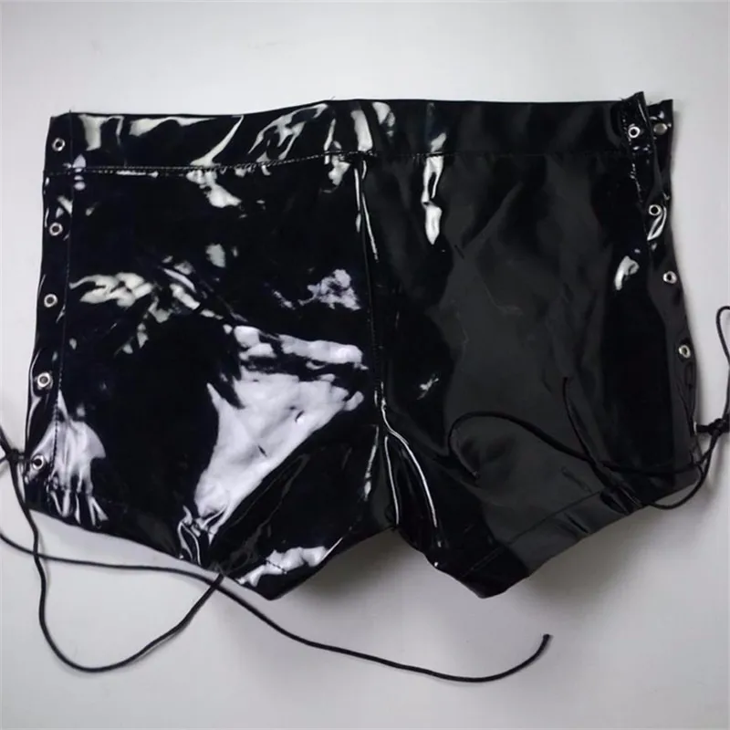 Wetlook Latex Fetish Gay Crotchless Sissy Pants Faux Leather Male Open Crotch Pole Dance Pants Erotic Gay Clothing for BDSM Sex