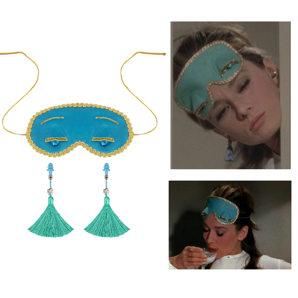 Movie Breakfast at Tiffany\'s Holly Golightly Eye Patch Earplugs with Tassels Audrey Hepburn Cosplay Classic Eye Shield Ornaments