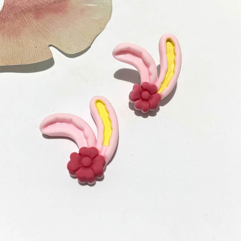 10Pcs 27*32mm Flower Cartoon Rabbit Ear Resin for Ear Studs Jewelry Making Accessories DIY Baby Headwear Hair Clips Bow Decor