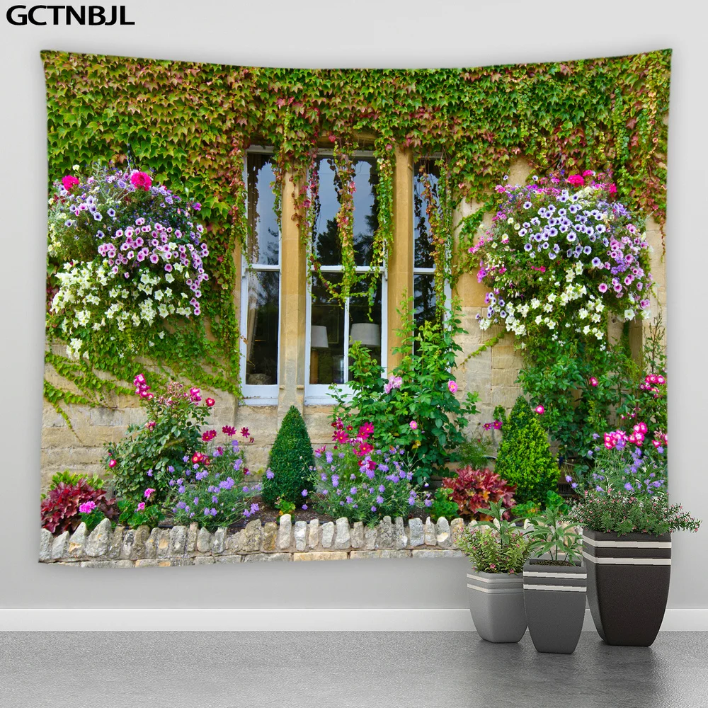 Landscape Tapestry Street Plants Flowers Scenery Living Room Bedroom Tapestries Hippie Garden Background Wall Tablecloths Decor